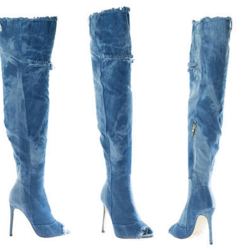 Liliana Denim thigh high boots